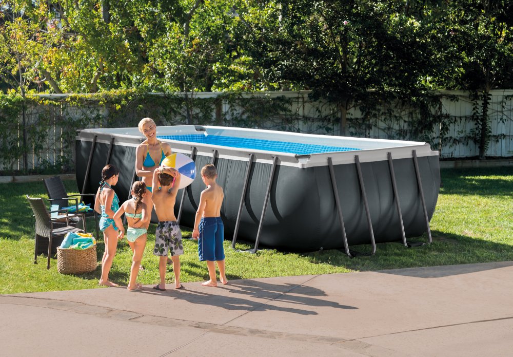 Family Outside Of Intex Swimming Pool